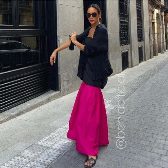 ZARA PRINCESS DIANA INSPIRED RHINESTONE FLARED HEM LONG CONTRAST DRESS BLACK FUC - Picture 2 of 16